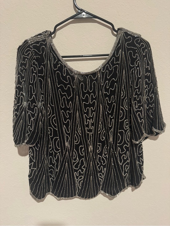 Tops - Embellished Black Beaded Evening Blouse